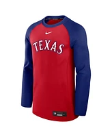 Nike Men's Red/Royal Texas Rangers Authentic Collection Game Time Raglan Performance Long Sleeve T-Shirt