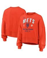 Nike Women's Orange New York Mets Oversized Long Sleeve Cropped Pullover Sweatshirt