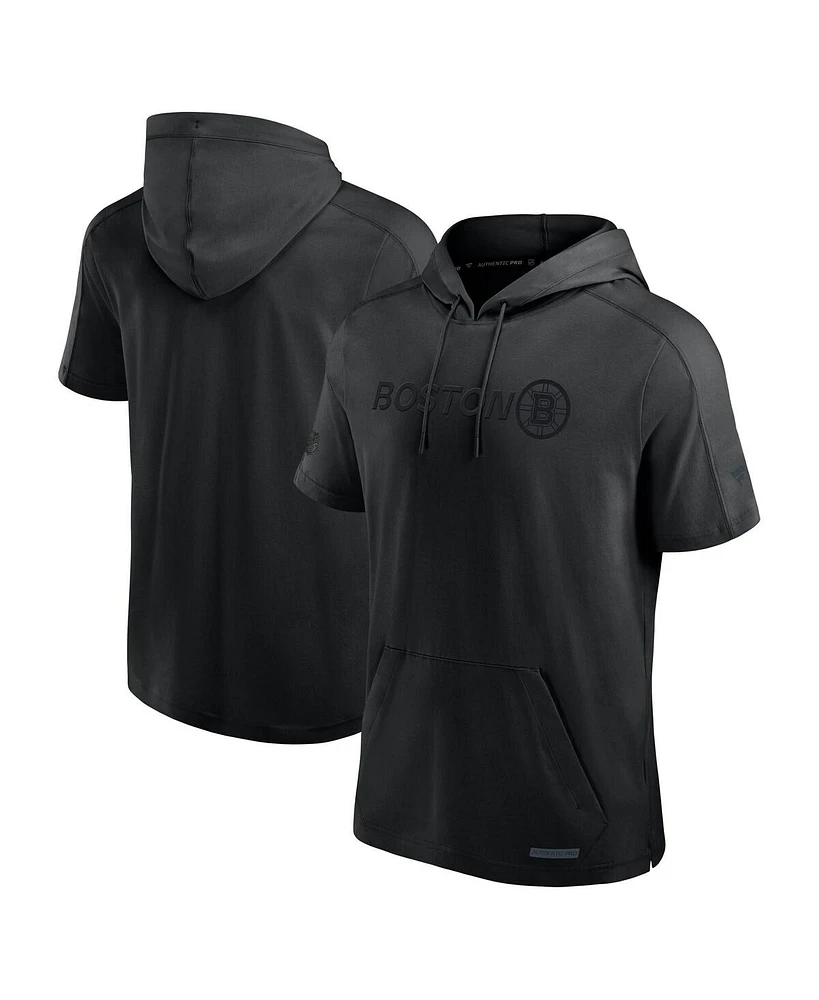 Fanatics Men's Black Boston Bruins Authentic Pro Road Performance Short Sleeve Pullover Hoodie