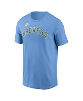 Nike Men's Powder Blue Milwaukee Brewers Cooperstown Wordmark T-Shirt