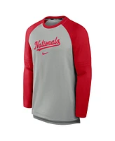 Nike Men's Heather Gray/Red Washington Nationals Authentic Collection Game Time Raglan Performance Long Sleeve T-Shirt