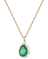 Emerald (1 ct. t.w.) & Diamond (1/5 Teardrop Halo 18" Pendant Necklace 14k Gold (Also Ruby Sapphire)