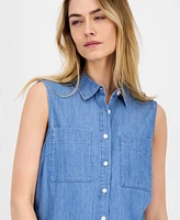 Nautica Jeans Women's Chambray Sleeveless Button Shirt