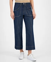 Nautica Jeans Women's Contrast-Stitching Wide-Leg Cropped