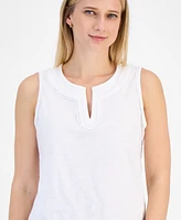Nautica Jeans Women's Cotton Scalloped-Trim Sleeveless Top