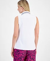 Nautica Jeans Women's Pique-Knit Johnny Collar Sleeveless Top