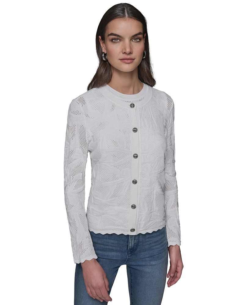 Karl Lagerfeld Paris Women's Bow-Stitch Crewneck Cardigan