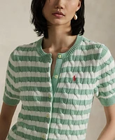 Polo Ralph Lauren Women's Striped Cable-Knit Short-Sleeve Cardigan Sweater