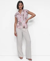 Dkny Petite Printed Knit Cap-Sleeve Shirt