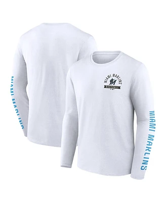 Fanatics Men's White Miami Marlins Press Box Long Sleeve T-Shirt