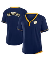 Fanatics Women's Navy Milwaukee Brewers League Diva Star Raglan V-Neck T-Shirt
