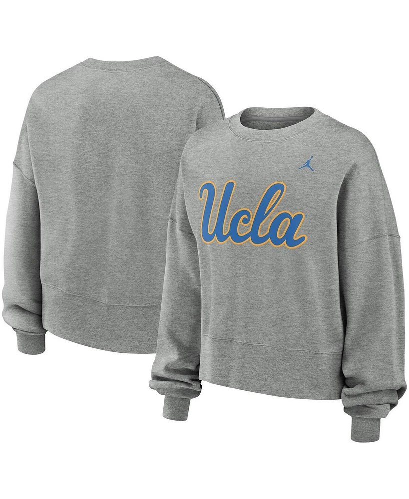 Jordan Women's Heather Gray Ucla Bruins Essential Fleece Oversized Logo Pullover Sweatshirt