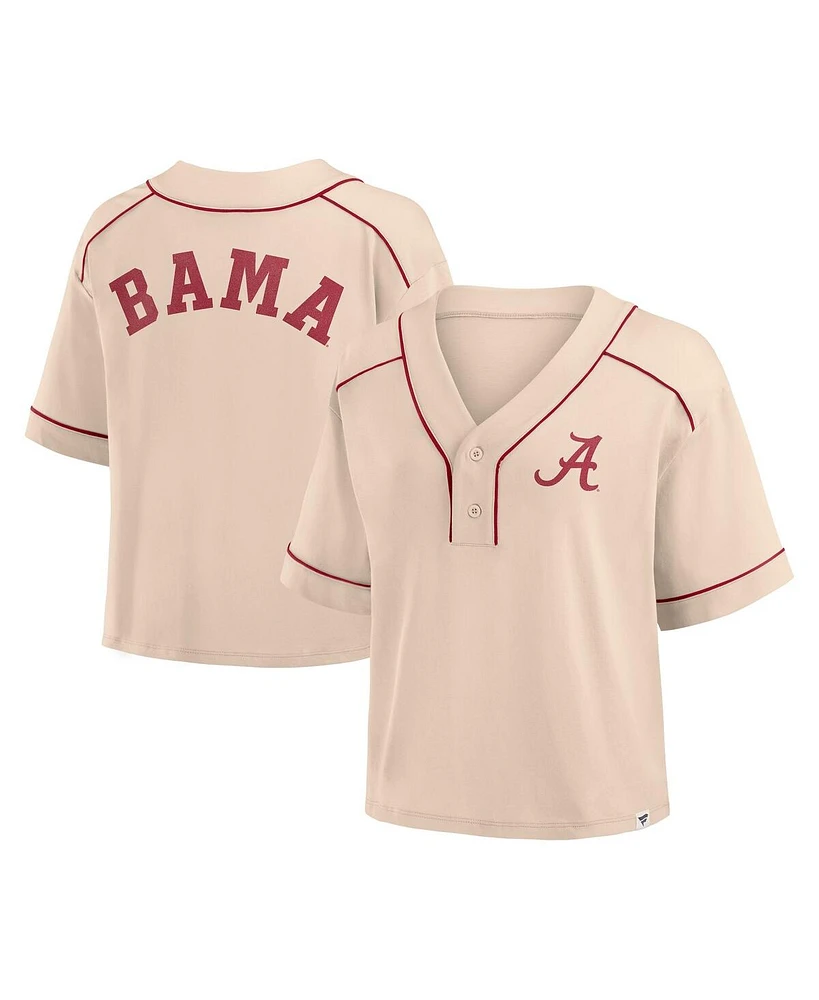 Fanatics Women's Tan Alabama Crimson Tide Oversized Dominant Force Midi V-Neck T-Shirt