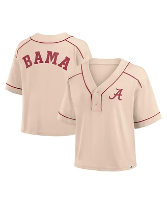 Fanatics Women's Tan Alabama Crimson Tide Oversized Dominant Force Midi V-Neck T-Shirt