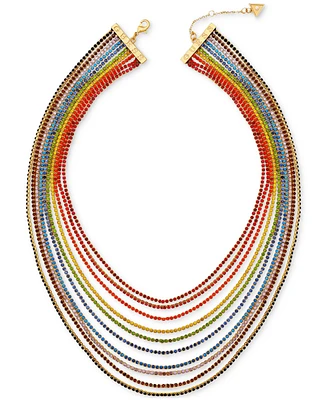 Guess Gold-Tone Rainbow Rhinestone Layered Necklace, 20" + 2" extender