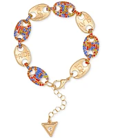 Guess Gold-Tone Rainbow Rhinestone Large Link Flex Bracelet