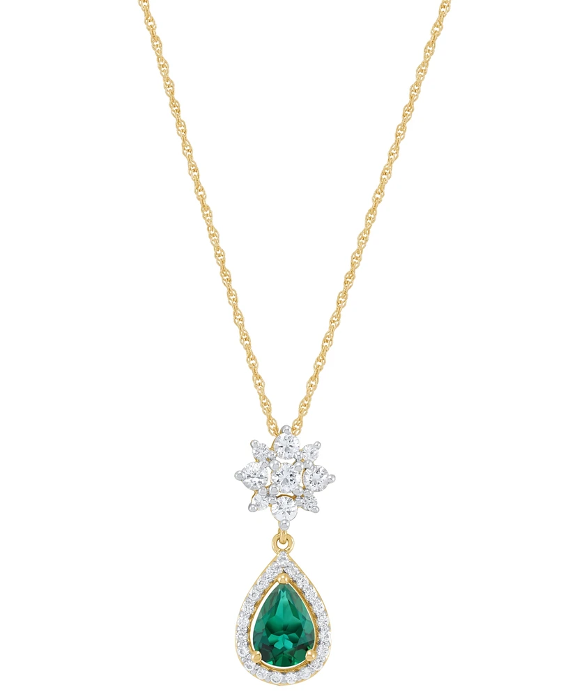 Lab-Created Emerald (5/8 ct. t.w.) & Lab-Created White Sapphire (1/2 ct. t.w.) Pendant Necklace in 14k Yellow Gold-Plated Sterling Silver, 16" + 2" ex