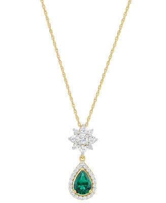 Lab-Created Emerald (5/8 ct. t.w.) & Lab-Created White Sapphire (1/2 ct. t.w.) Pendant Necklace in 14k Yellow Gold-Plated Sterling Silver, 16" + 2" ex