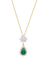 Lab-Created Emerald (5/8 ct. t.w.) & Lab-Created White Sapphire (1/2 ct. t.w.) Pendant Necklace in 14k Yellow Gold-Plated Sterling Silver, 16" + 2" ex
