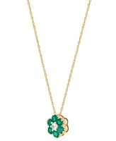 2-Pc. Set Lab-Created Emerald (1-3/8 ct. t.w.) & Lab-Created White Sapphire (1/3 ct. t.w.) Flower Pendant Necklace & Matching Stud Earrings in 14k Yel