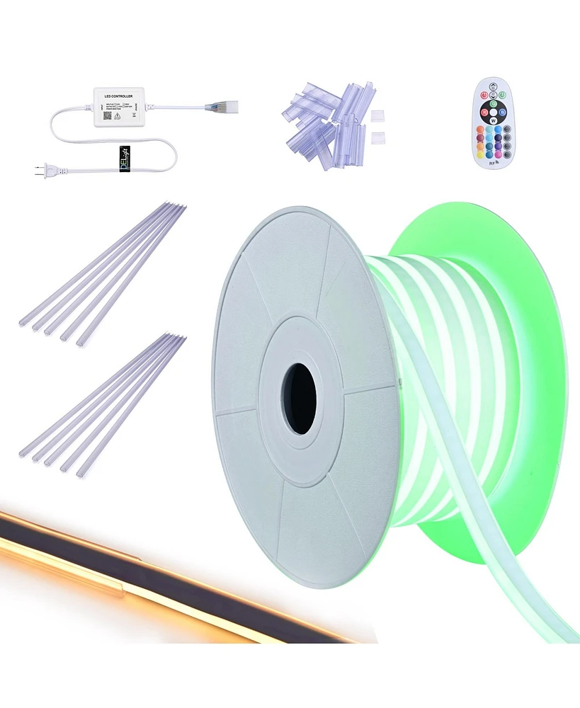 DELight 50FT Rgb Led Strip Neon Rope Lights App Control w/ 10Pcs Pvc Channel