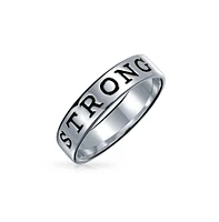 Bling Jewelry Sentimental Words Saying Stay Strong Promise Commitment Eternity Band Ring Oxidized .925 Sterling Silver