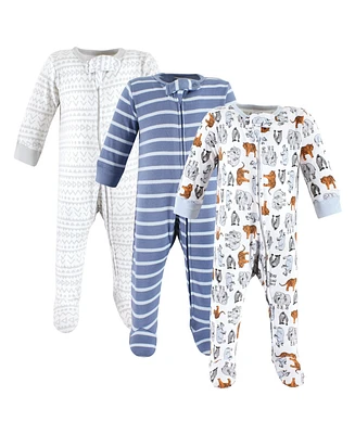 Touched by Nature Baby Girls Organic Cotton Zipper Sleep and Play 3pk, Tulip, 3-6 Months