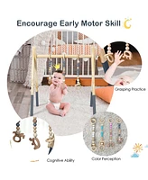 Costway Baby Foldable Wooden Gym with 3 Wooden Teething Toys