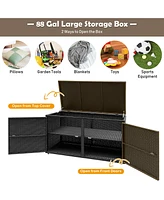 88 Gallon Garden Patio Rattan Storage Container Box Bin Shelf