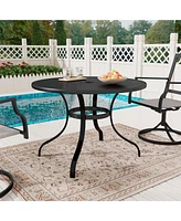 40 Inches Outdoor Metal Dining Table with Umbrella Hole Round Patio Bistro Table, Black