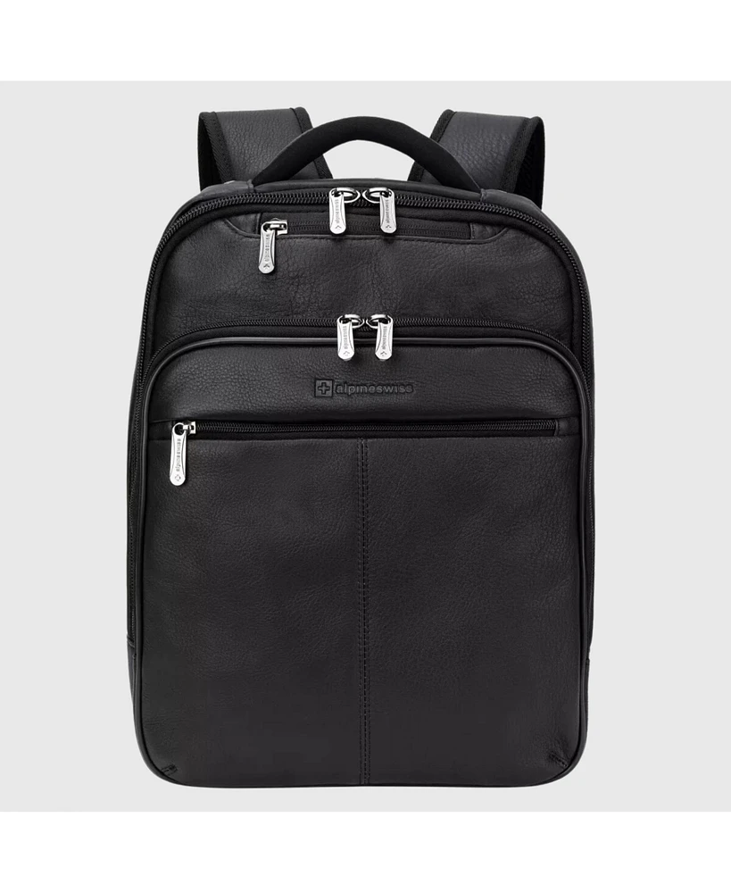 Alpine Swiss 13” Laptop Travel Backpack Genuine Leather Slim Carry On Daypack