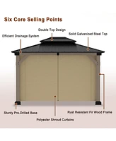 Mondawe 12 ft. x 10 ft. Outdoor Fir Solid Wood Frame Patio Gazebo Canopy Shelter with Galvanized Steel Hardtop Roof Pavilion