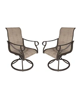 Swivel Textilene Metal Outdoor Patio Dining Chair in Light Taupe (Set of 2)