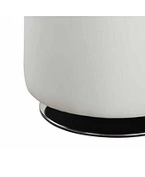 Tufted Round Swivel Ottoman in Leather for Living Room