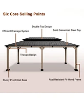 Mondawe 20 ft. x 12 ft. Outdoor Fir Solid Wood Frame Patio Gazebo Canopy Tent Shelter with Galvanized Steel Hardtop Pavilion