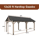 Mondawe 12 x 20 ft. Wood Gazebo Cedar Framed Wooden Gazebo with Curtain and Netting - Greenwich Serie