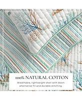 Linery & Co. Cotton Stitched Reversible Coastal 3 Piece Quilt and Sham Set
