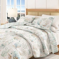 Linery Co. Cotton Stitched Reversible Coastal 3 Piece Quilt Sham Set