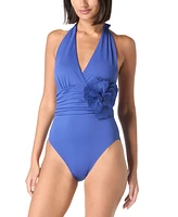 Carmen Marc Valvo Women's Halter-Neck Embellished One Piece Swimsuit