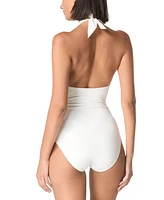 Carmen Marc Valvo Women's Beaded Plunging-Neck Swimsuit