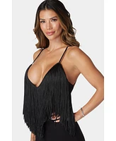 Bebe Women's Festival Fringe Neck Jumpsuit