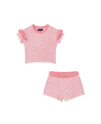 Andy & Evan Toddler Girls Toddler/Child Pink Crochet Top Shorts Set