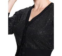 Guess Women's Khloe Rhinestone V-Neck Cardigan Sweater