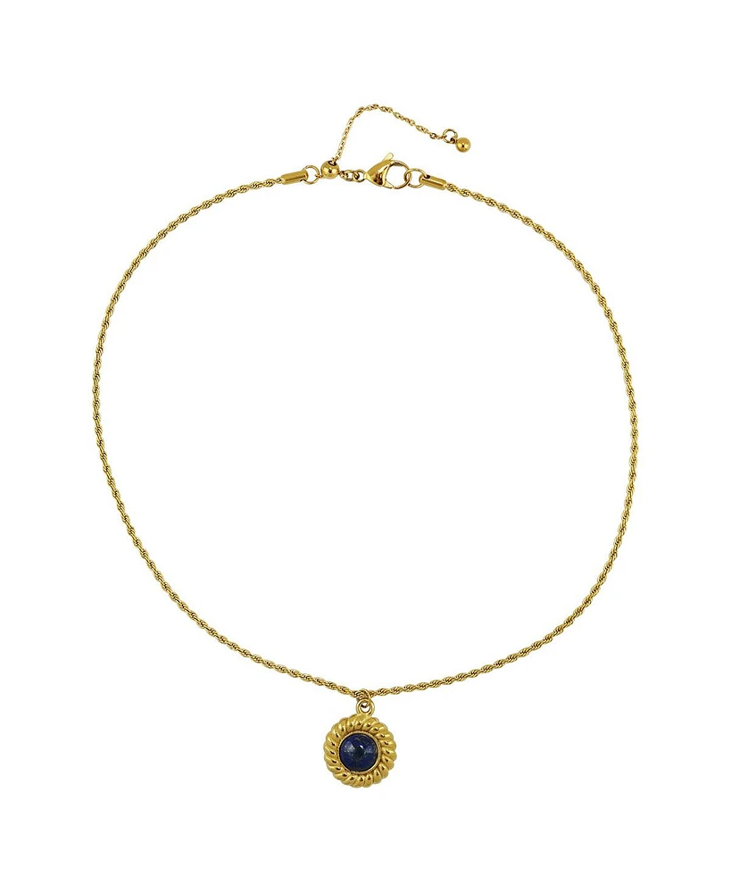 Jules Lapis Pendant Necklace in 18k Gold-Plated Stainless Steel