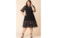Kiyonna Plus Mesmerizing Embroidered Cocktail Midi Dress