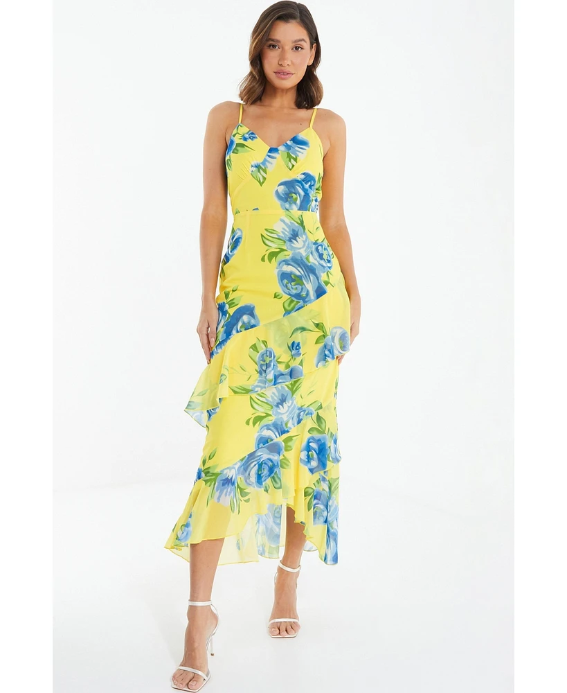 Quiz Women's Floral Chiffon Frill Detail Maxi Dress