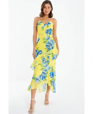 Quiz Women's Floral Chiffon Frill Detail Maxi Dress