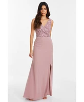 Quiz Women's Chiffon Embellished Wrap maxi Dress