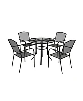 Black 5-Piece Metal Outdoor Patio Dining Set with Round Table with 1.9 in. Umbrella Hole and Dining Chair