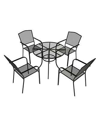 Black 5-Piece Metal Outdoor Patio Dining Set with Round Table with 1.9 in. Umbrella Hole and Dining Chair